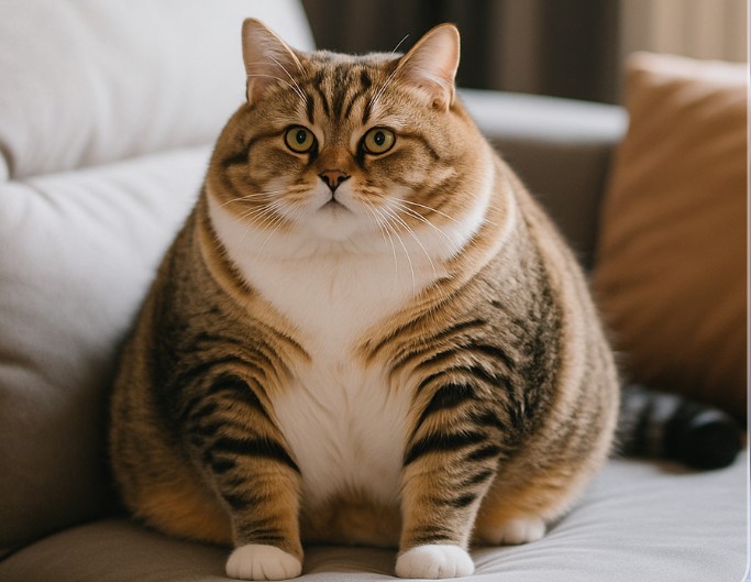 An image of a tabby kitten after applying a fat filter effect