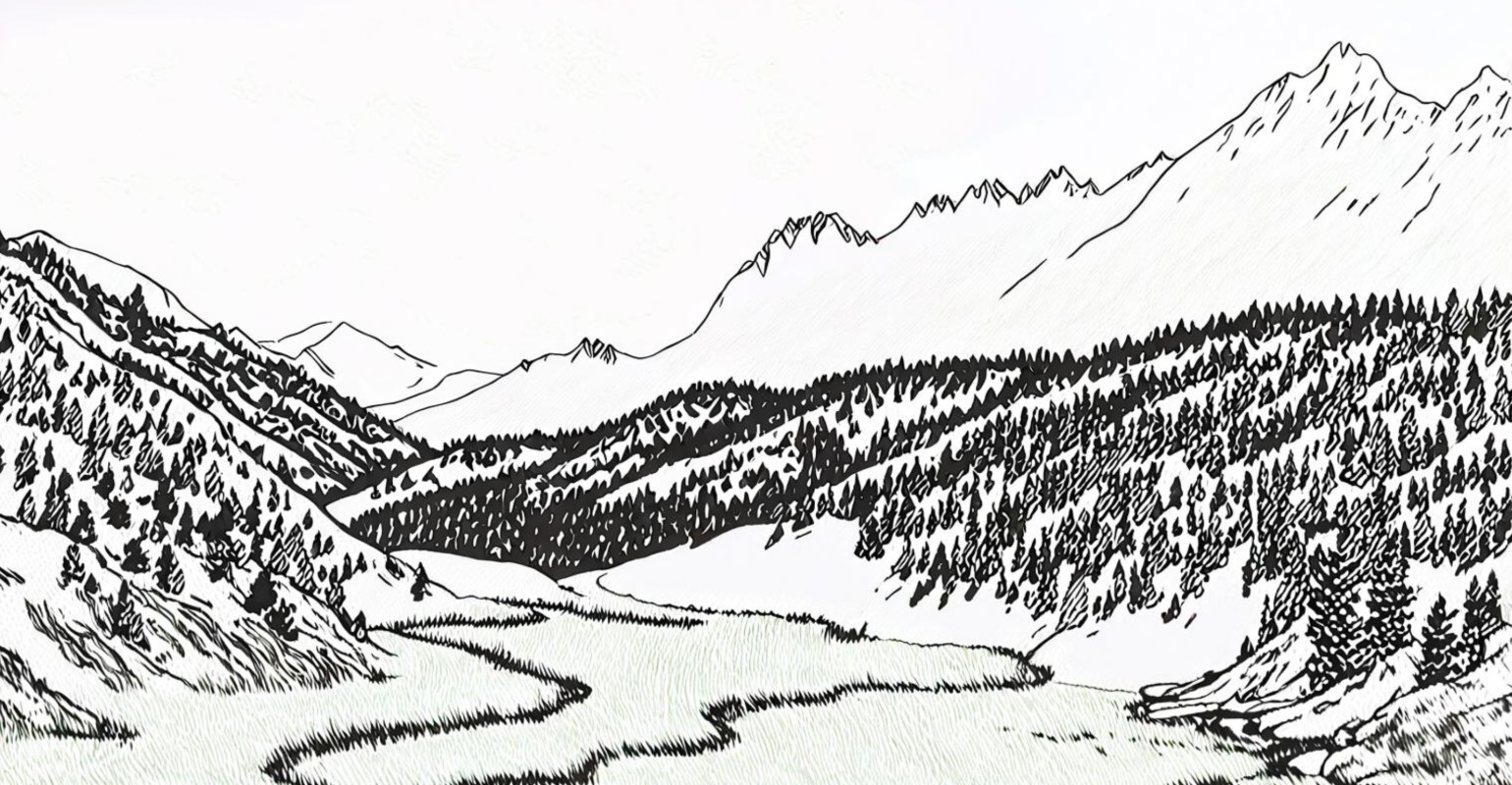 Convert a beautiful landscape photo in autumn to sketch