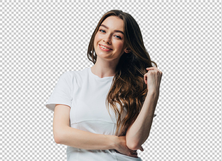 Portrait d’une femme souriante avec un fond transparent