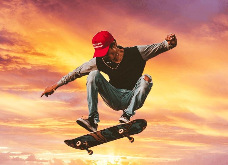 Vorher Nachher Effekt beim Ersetzen des Himmels im Hintergrund eines Skateboardfahrers