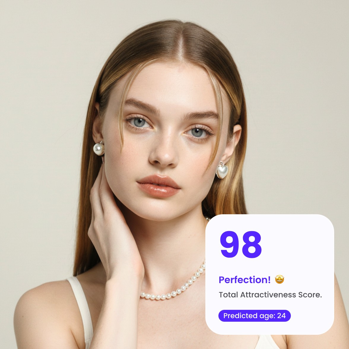 Fotor AI attractiveness test result featuring a beautiful woman