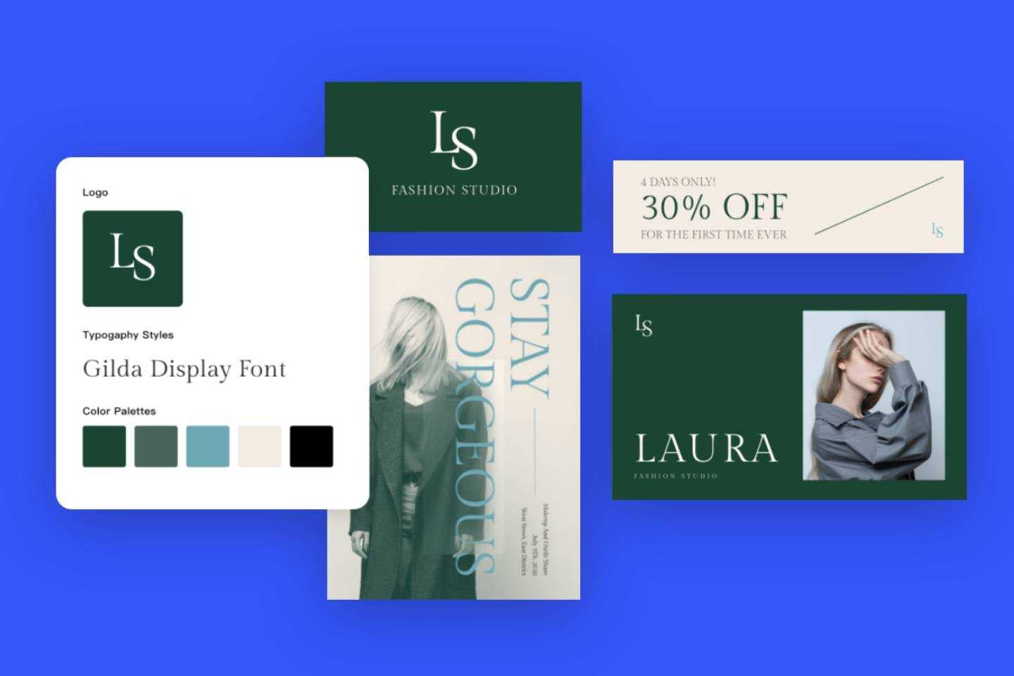 A set of green brand kit designs made in Fotor
