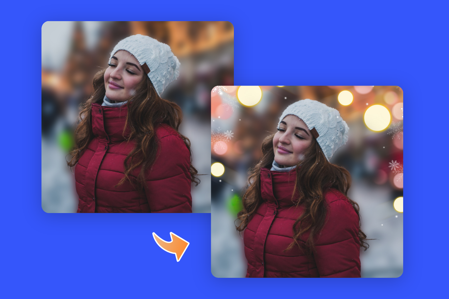 Aggiungere un filtro natalizio ai ritratti femminili in inverno