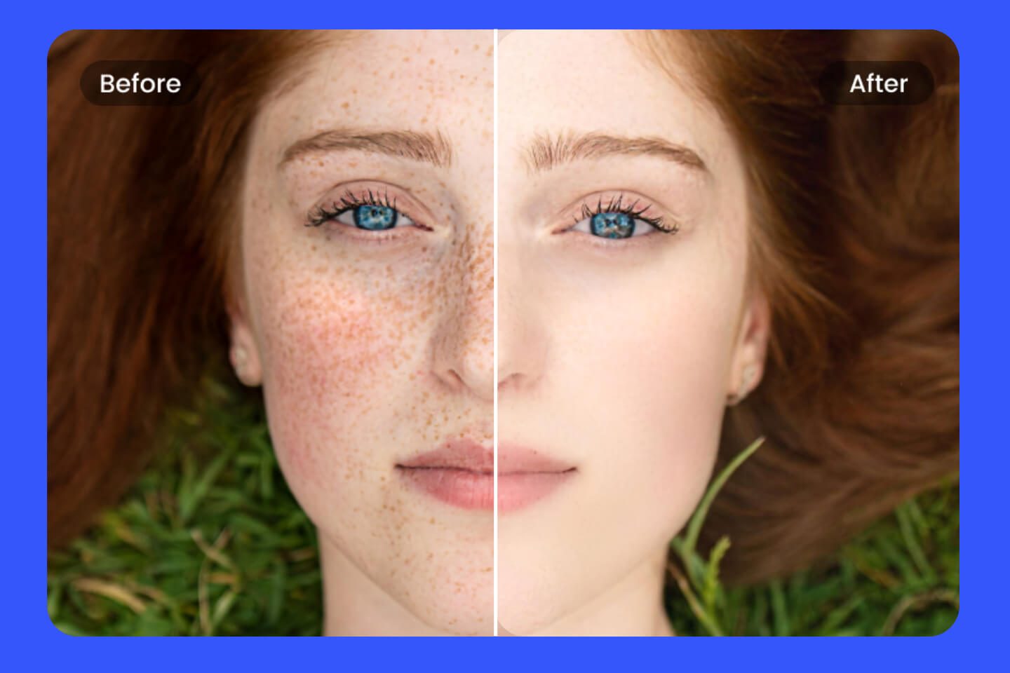 Before and after result of face editing girl portrait