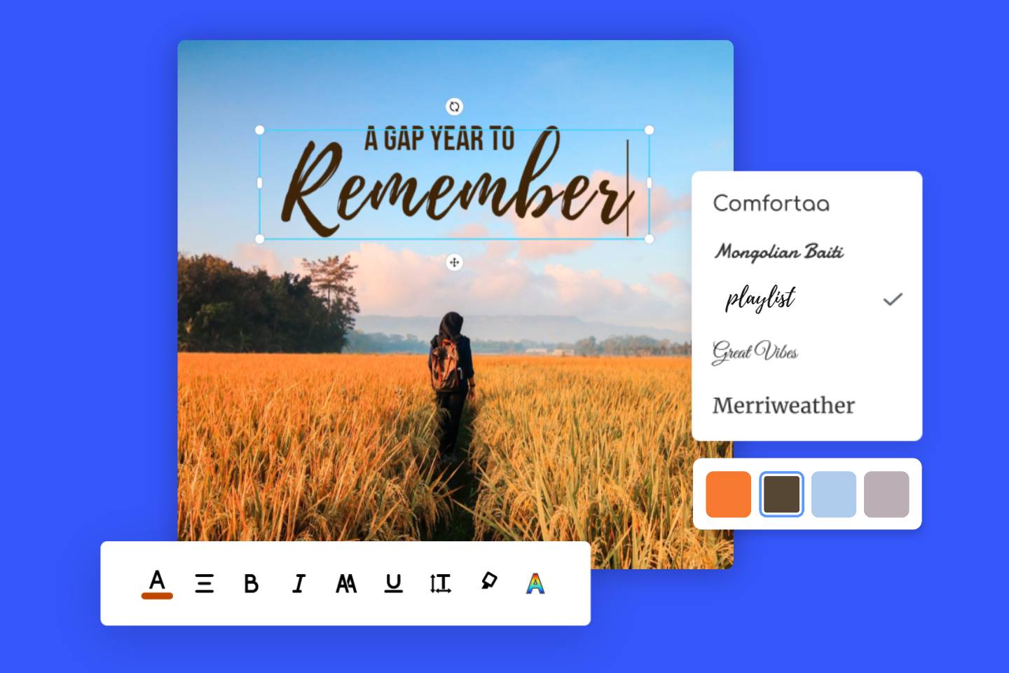 Change the font style and font color when adding text to a photo with fotor annotation tool