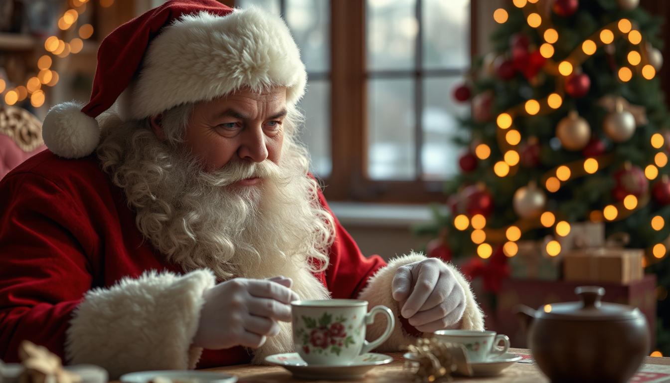 Le Père Noël prend le thé à table