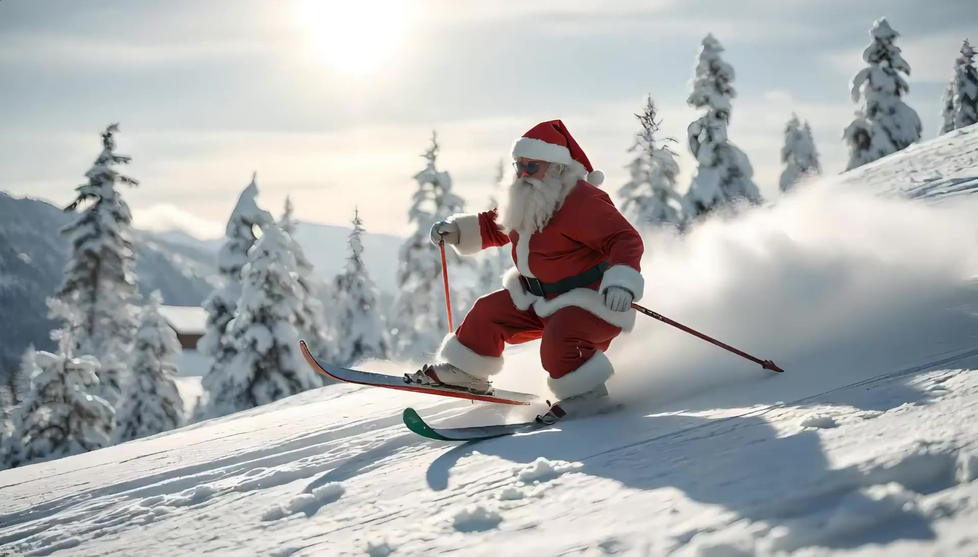 Le Père Noël skiant