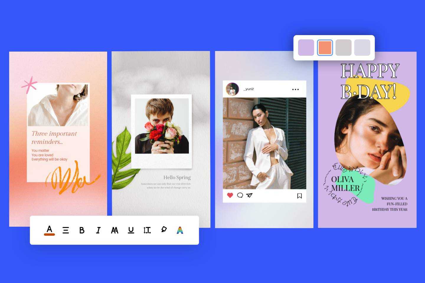 Four Instagram story templates from Fotor online Instagram story maker