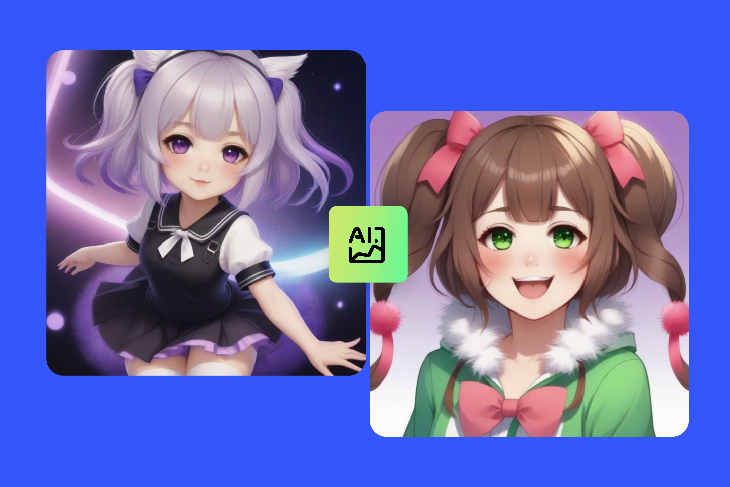 Generate two cute girl pngtubers in fotor pngtuber maker