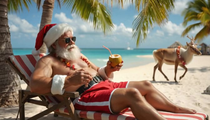 Le Père Noël profite de la plage